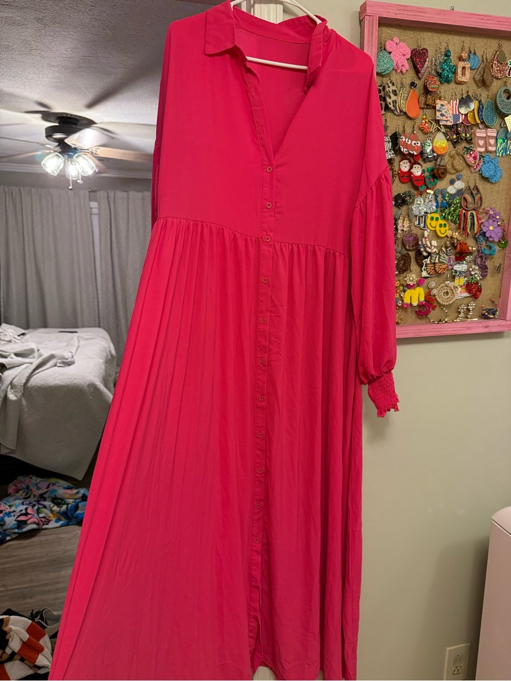 Hot Pink Button-Front maxi Dress
